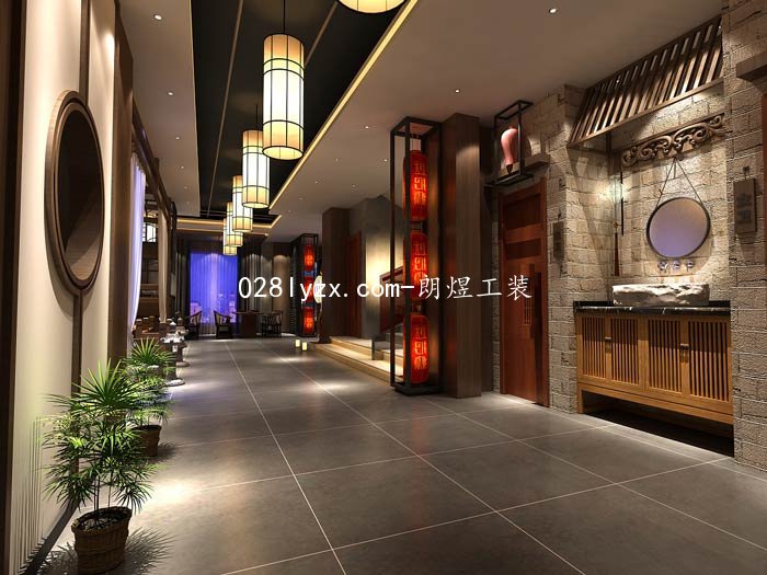 成都新中式火鍋店過(guò)道設(shè)計(jì)效果圖