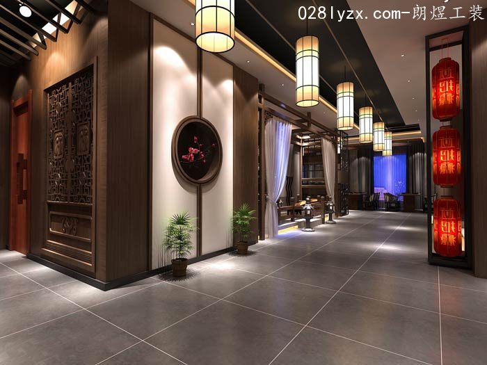 成都新中式火鍋店過(guò)道設(shè)計(jì)效果圖