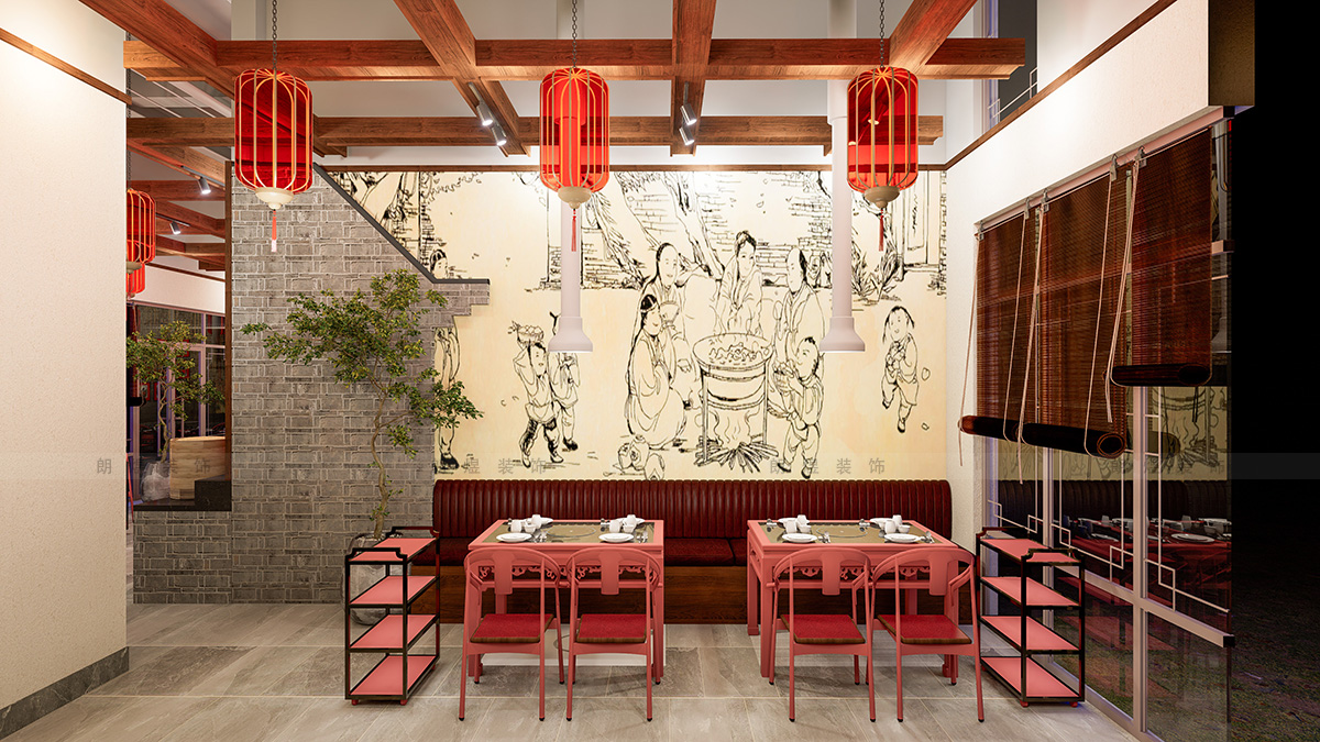 400平中國(guó)風(fēng)火鍋店裝修效果圖
