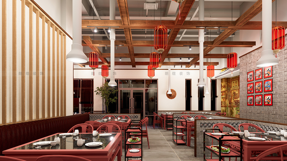 400平中國(guó)風(fēng)火鍋店裝修效果圖